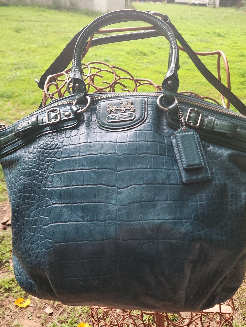 Coach Kristin Spectator Croc-Embossed Leather Hobo/Tote Teal